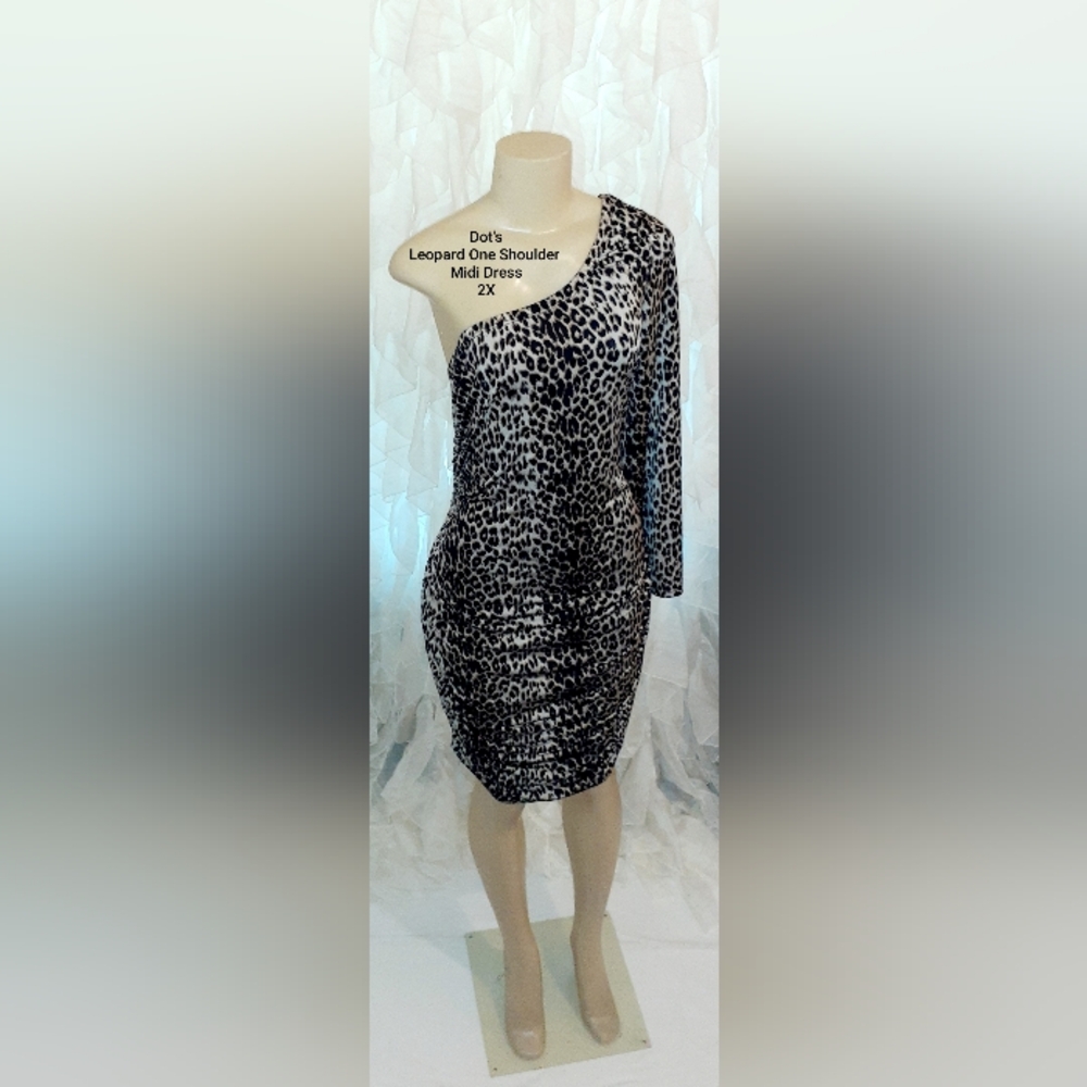 Leopard One Shoulder Midi Dress Dots 2X